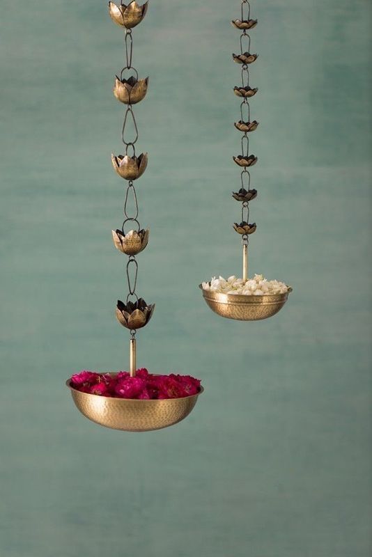 Hanging brass diyas